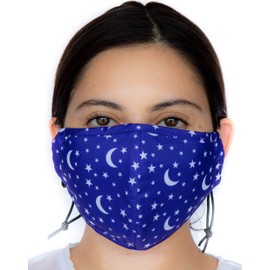 Headmost Comfymask 3 Layer Large Fabric Facemask: Water Repellent, Washable, Breathable & Toggle Adjustable Face Mask (Purple w/Moon)