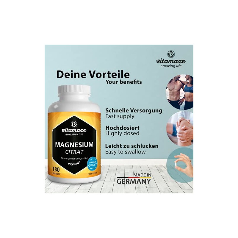 Magnesium Citrate Capsules High Strength & Vegan, 2250 mg of