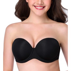 HANSCA Women Strapless Bra Convertible Multiway Full Cup Anti-Slip Lift Underwire Bra Plus Size (Black, 42DDD)