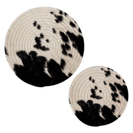 Kigai Posavasos redondos de algodón con estampado de piel vacuna, almohadillas para orejas calientes, de algodón puro, elegantes para boho, granja, decoración de cocina, 2 unidades