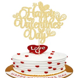 Ephlyn - Decoración de pastel para el día de San Valentín, decoración de pastel con purpurina dorada para el día de San Valentín, decoración para decoración de bodas, fiestas