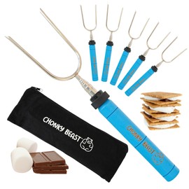 Smores Sticks for fire pit -Set of 6- Extra Strong Extendable Marshmallow Roasting Sticks w/Reinforced Joints -Telescoping Stainless Steel Marshmallow sticks for fire pit, Hot dog Sticks for Campfire