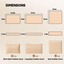 Wrinardy 14 PCS Outdoor Cushion Covers Patio Cushion Slipcovers Replacement Waterproof with Zipper for 6-Seater Outdoor Furniture Cushion Covers(Beige,23.6 * 23.6 * 3.15 inches)