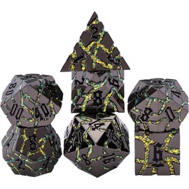 Maywin 7PCS DND Dice Set,Metalli Crack Stripe Dice Set with Gift BOC,Dungeons and Dragons Polyhedral Metal Dice for RPG Board Games (Black Nickel Yellow)
