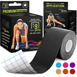 TapeGeeks Athletic Tape, Kinesiology Tape - Hypoallergenic Sports K Tape, Kinesio Tape, Water resistant Kinesio Tape, Wrist Tape Therapeutic Body Tape Turf Tape (Uncut 5cm x 5m, Black)