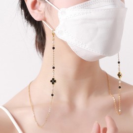 Flower Crystal Premium Mask Strap & Glasses Chain Fashion Necklace Green Necklace 2ea