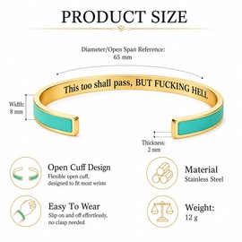This Too Shall Pass But F*cking Hell Mantra Cuff Bracelet For Women, Stainless Steel Engraved Adjustable Open Bracelets With Hidden Message Inspirational Encouragement Jewelry Gifts (Silver+Blue)