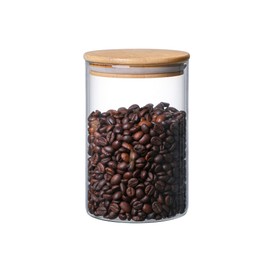 MOLFUJ 960 ML / 32 FL Oz Glass Storage Container with Wood Lid, Stackable Clear Decorative Organizer Bottle Canister Pantry Jar with Air Tight Wooden Lid for Food, Coffee, Candy, Sugar, Salt, Tea