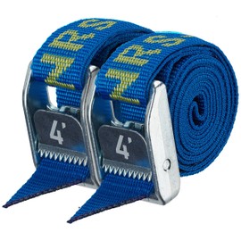 NRS 1" Heavy Duty Tie Down Strap | 2 Pack Iconic Blue 4ft | Cargo Roof Rack Strap for Vehicle, Trailer, Kayak, Moving | 500 lbs. Working Load | 1,500 lbs Breaking Strength