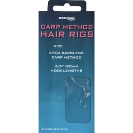 Drennan Carp Method Hair Rigs Size 16 Eyed Barbless 3" 6lb