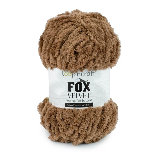 Chenille Garn, Milch-Braun, Loopncraft, 100g, Fox Velvet, Plüschiges Garn mit