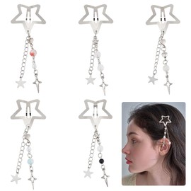 GOMAKERER 5 Pcs 5 Styles Shooting Star Hair Clips, Alloy Snap Hair Clips Y2K Hair Accessories Silver Hair Clips Metal No Slip Hair Barrettes for Girls Women Hair Making Salon Supplies