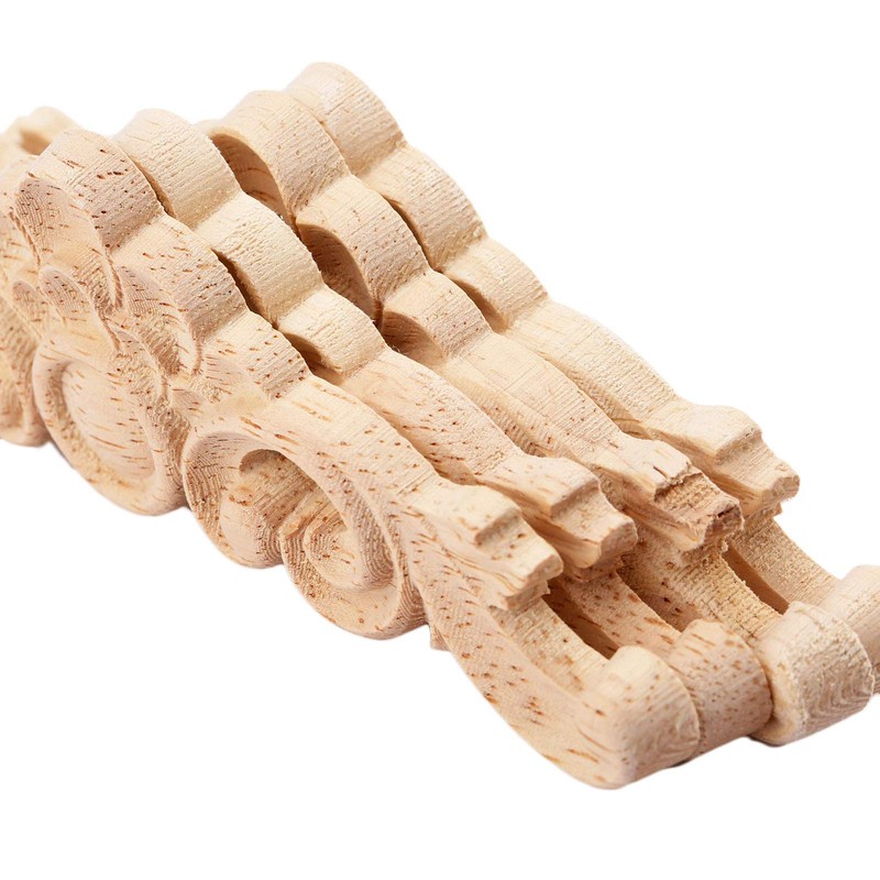 MUXSAM 4pcs Wood Carved Mouldings Onlay Applique Decal Long Unpainted