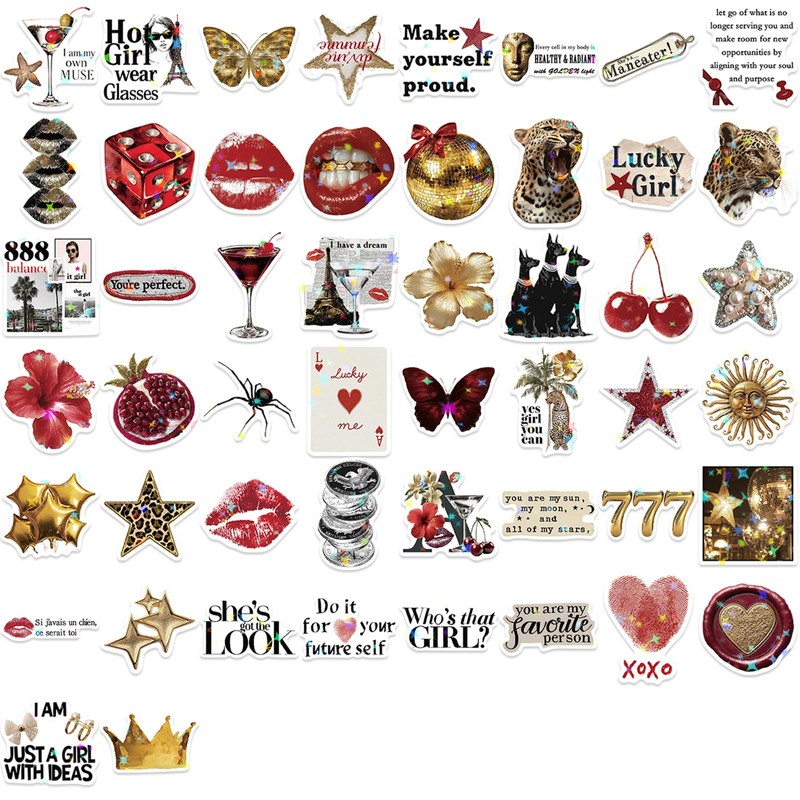 50PCS Downtown Aesthetic Stickers Cool Girls Y2k Stickers(Golden)