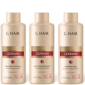 G.Hair German Formula Professional Keratin Treatment Kit, Anti-Frizz Hair Smoothing System, 3-Step Set, 33.8 fl oz