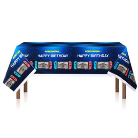 Peiking Video Game Table Covers 2pcs– 86.6x 51 Disposable Blue Printed Plastic Tablecloth, Video Game Party Supplies and Decorations for Adults and Kids Player Game On Birthday Party Decoration