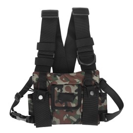 Radio Chest Harness 2 Pockets Oxford Cloth Adjustable Vest Rig Universal for 2 Way Radio Walkie Talkie Camouflage