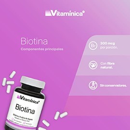 Biotina Pura, Hecho por PiSA, 300 mcg de Biotina, 90 Cápsulas, Cabello, Piel y Uñas, Apoya la Energía, Libre de Gluten, Fibra Prebiótica (Inulina de A