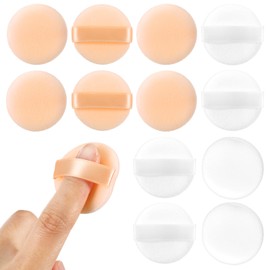 12 Pack Mini Powder Puffs, Velvet Finger Powder Puffs Small Round 1.5 Inches Fingers Setting Powders Puff for Face Makeup Sponges Finger for Foundation Setting(Black+Nude)