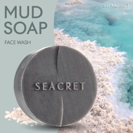 SEACRET MUD SOAP BAR: Dead Sea Black Mud Minerals Skin Care Treatment with Guineensis Kernel Oil, Witch Hazel & Sea Salt for Cleaning, Exfoliating, Detoxifying Face & Body, Normal to Oily Skin, 4.4 Oz