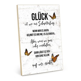 TypeStoff HS-00988 Wooden Sign with Saying - Butterfly - Vintage Look with Quote as Gift and Decoration on the Theme of Happiness