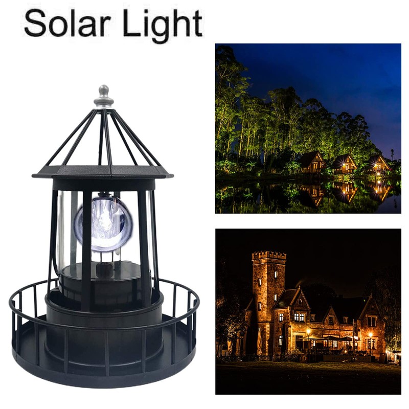Rowzzi LED Solar Powered Lighthouse, 360 Degree Rotating Lamp Courtyard