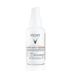 Vichy Capital Soleil UV-Age Daily, getöntes Sonnenfluid mit LSF 50+, Anti-Falten und Anti-Flecken-Effekt, mit Niacinamid, Probiotika, Peptiden und Vulkanwasser von Vichy, Medium, 40 ml