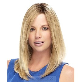 NiceToBuy Umeet Middle/Shoulder Length Ombre Blonde Dark Brown Roots Medium Length Straight Synthetic Hair Middle Part Wigs for Women