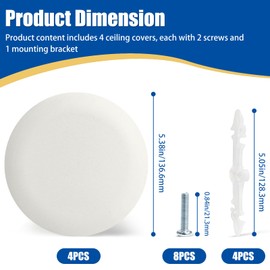 Round Ceiling Hole Cover Plate - 5.38 Inch White Ceiling Blank Wall Hole Plate Cover for 3-1/2" or 4" Round/Octagonal Electrical Box Holes or Fixture Boxes (4 Pack)