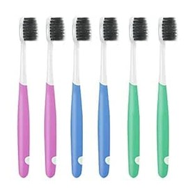 Holzkohle Zahnbürste - 6er Pack, Ultra weiche, dünne Borsten