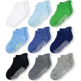 Cozyway Toddler Boy Socks, Soft, Breathable Stretchy Baby Socks With Grippers, Ideal for 1T-3T, Boys 9Pk, Cute Baby Non Slip Socks in Assorted Colors, Fun Baby Boy Socks for Every Outfit