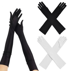 UTXN 2PCS Long Gloves, Include Long Black Gloves & Long White Gloves Opera Gloves for Women Stylish Black Gloves for Costumes and Formal Wear Luxurious Long Gloves for Special Occasions