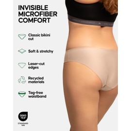 DANISH ENDURANCE 6 Pack Women's Invisible Bikini Panties, No-Show Microfiber Knickers, Sports Briefs Beige M