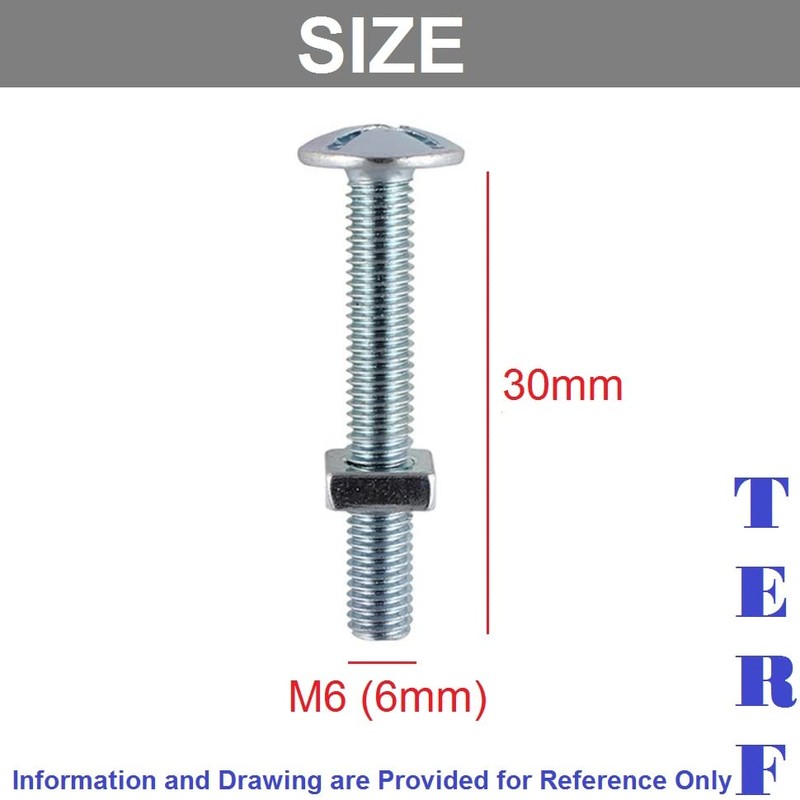 TERF® M6 X 30mm Roofing Bolt with Square Nut M6