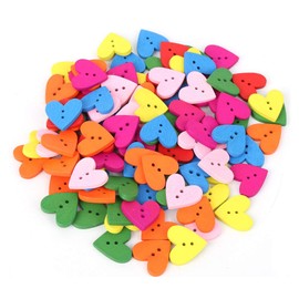 200Pcs Colorful 2 Holes Heart Shaped Wood Button for Sewing Scrapbooking DIY Clothes Decoration Accessories, 20mm(mixed)