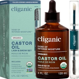 Cliganic Organic Castor Oil, 120 ml - Includes Eyelash Kit - USDA Certified - Non-GMO - Pure and Natural Face Oil - Vegan, Cruelty-Free - For...      