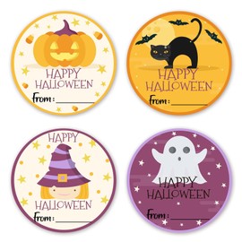 Kqfdr Happy Halloween Gift Tag Stickers, 40 Pcs Trick or Treat Name Label for Gift Wrapping, Self-Adhesive Round Seal Labels for Party Favors Marking -A06