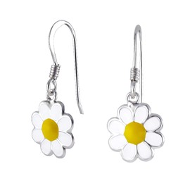 Daisy Flower Dangly Earrings .925 Sterling Silver Dangle Drop