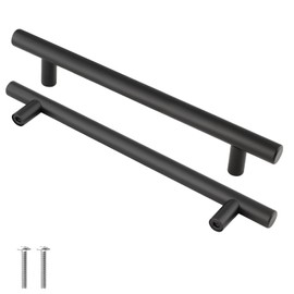 Cjueiom Matt Black Cupboard Handles - 96mm Hole Center T Bar Knobs, 12 Pack Stainless Steel Drawer Pulls - Long Wardrobe & Kitchen Cabinet Handles, 150mm Length for Bedroom & Drawer