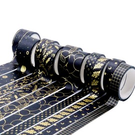 Juego de 10 rollos de cinta Washi con patrón de cuadros decorativos, para Bullet Journal, bricolaje, envolver regalos, manualidades, (serie Black Gold Foil).
