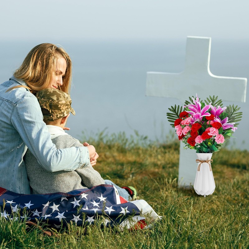 Qinyoung 2 Pcs Cemetery Vase with Metal Spikes Plastic Grave