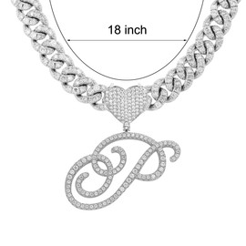 BLBLJERY P Initial Necklaces Silver Cuban Link Chain for Women Iced Out Chain with Heart Letter Pendants Custom Chain Name Necklace Hip Hop Jewelry Gift