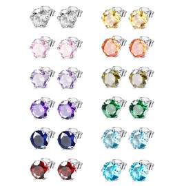 Milacolato Jewelry Stainless Steel Womens Colorful CZ Stud Earings Set Piercing 12 Pairs