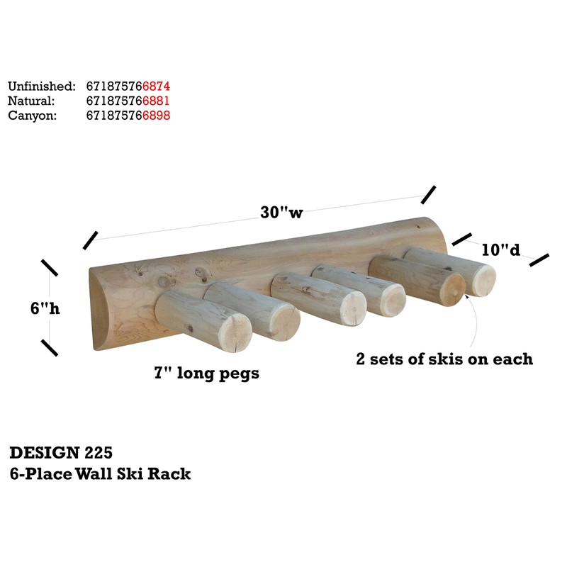 6 Place Wall Ski Rack, Canyon Brown