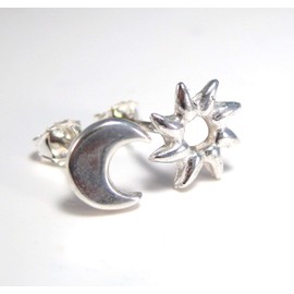 Sterling Silver Sun and Moon Mismatched Earrings Studs