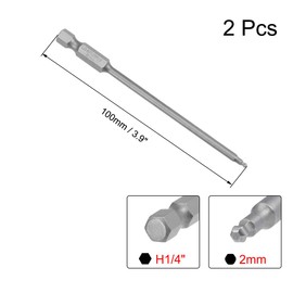 sourcing map 2 Pcs H2 (2mm) Ball End Screwdriver Bits, S2 Steel Magnetic 3.9 Inch Long Drill Bit with 1/4 Inch Hex Shank