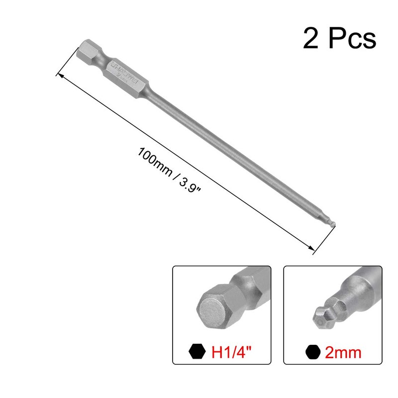 sourcing map 2 Pcs H2 (2mm) Ball End Screwdriver Bits,