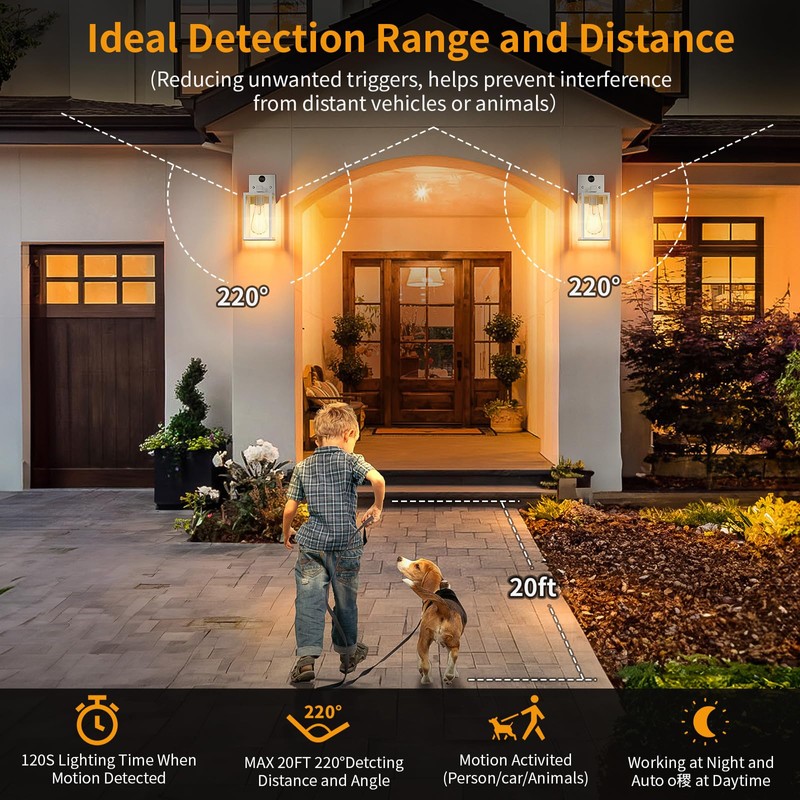 2 Pack Silver Motion Sensor Outdoor Light Fixtures Wall Mount,