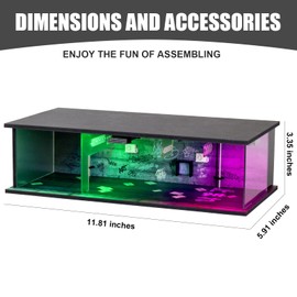 cxiiuui 1/64 Scale Cyberpunk Style Hot Wheels Display Case Car Garage Moldel with LED Light and Acrylic Cover Diecast Car Show Case 2 Parking Spaces Purple and Green Lights