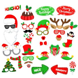 KUUQA 32Pcs Christmas Party Photo Booth Props Set Christmas Photo Props for Christmas Party, Holiday, Party Favors